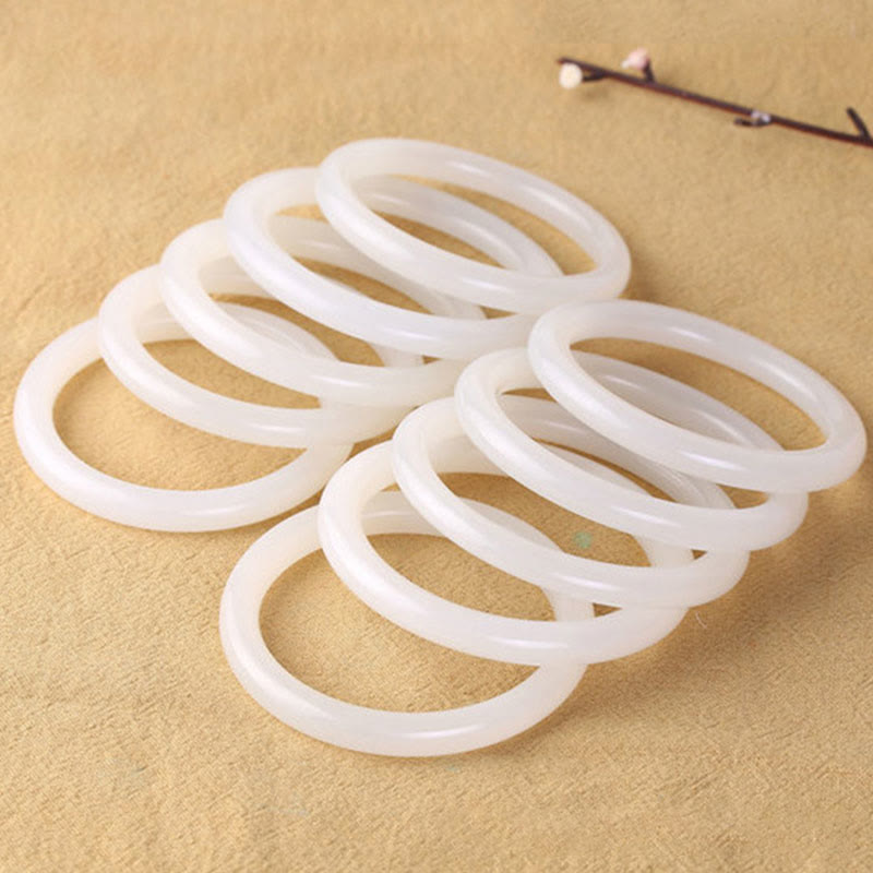 Nimara Ritual Natural White Green Jade Luck Prosperity Bracelet Bangle