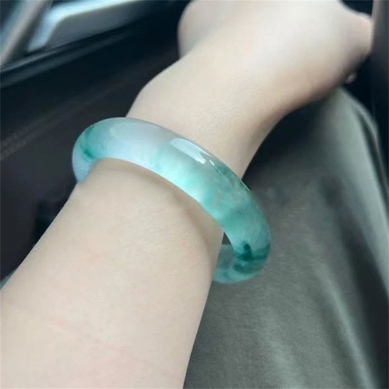 Nimara Ritual Natural Jade Floating Flower Luck Bracelet Bangle