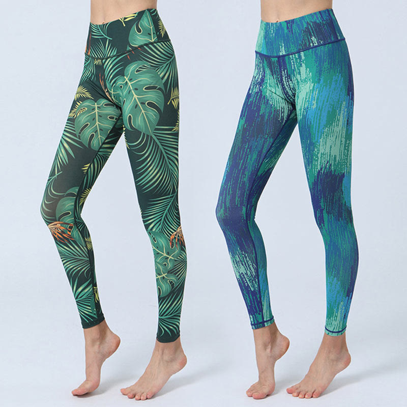 Nimara Ritual Leaves Print Sports Fitness Yoga High Waist Leggings Women's Yoga Pants