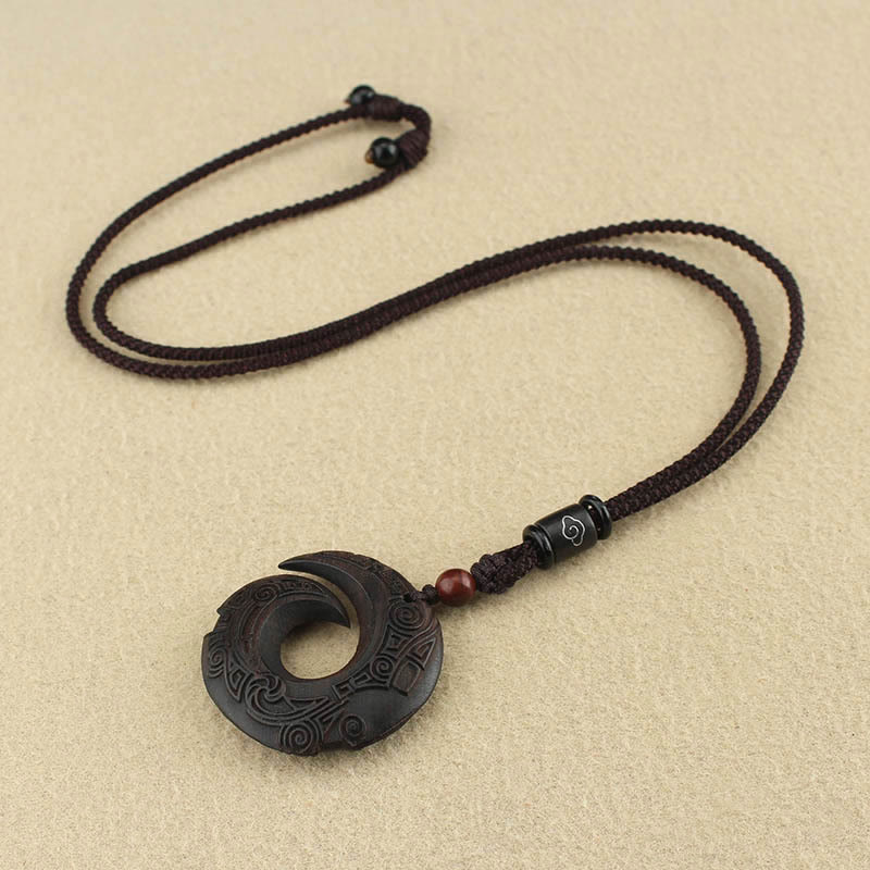 Nimara Ritual Ebony Wood Sandalwood One's Luck Improves Design Pattern Peace Necklace Pendant