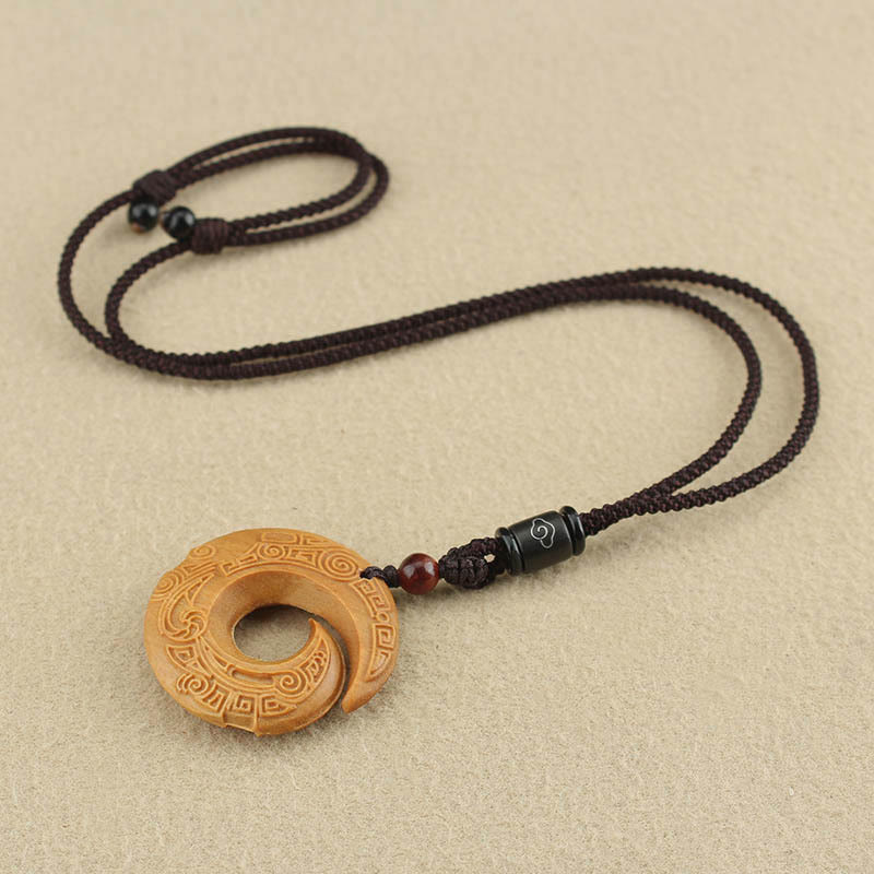 Nimara Ritual Ebony Wood Sandalwood One's Luck Improves Design Pattern Peace Necklace Pendant