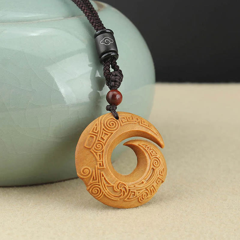 Nimara Ritual Ebony Wood Sandalwood One's Luck Improves Design Pattern Peace Necklace Pendant