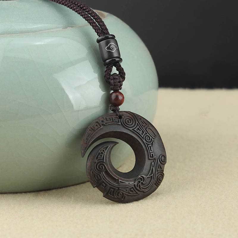 Nimara Ritual Ebony Wood Sandalwood One's Luck Improves Design Pattern Peace Necklace Pendant
