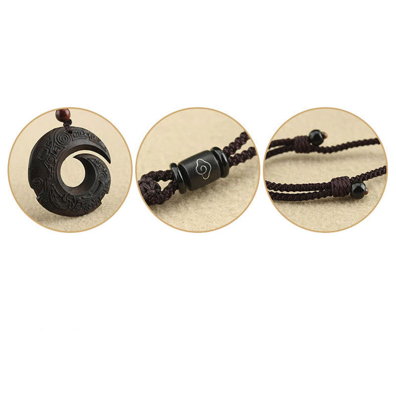 Nimara Ritual Ebony Wood Sandalwood One's Luck Improves Design Pattern Peace Necklace Pendant