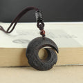 Nimara Ritual Ebony Wood Sandalwood One's Luck Improves Design Pattern Peace Necklace Pendant