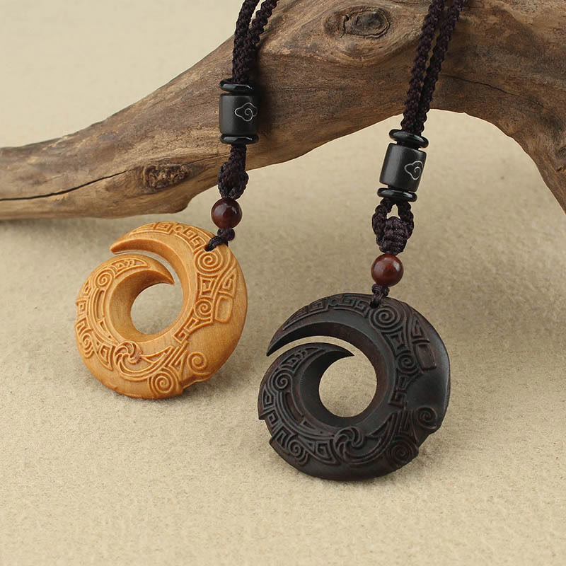 Nimara Ritual Ebony Wood Sandalwood One's Luck Improves Design Pattern Peace Necklace Pendant