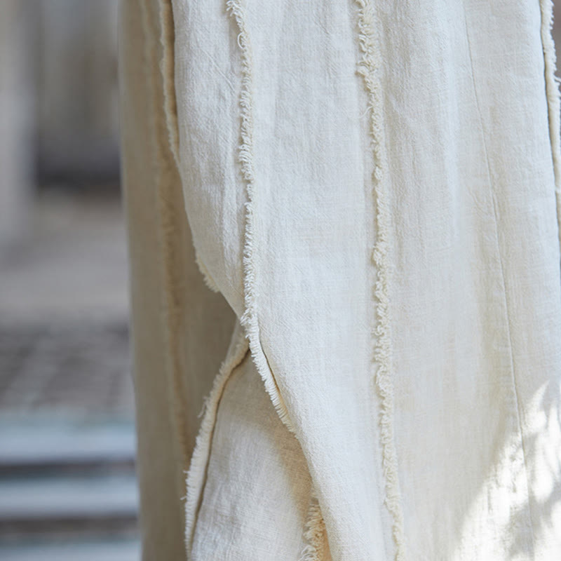 Nimara Ritual Frog-Button Ramie Linen Women's Sleeveless Knee Length Dress With Pockets