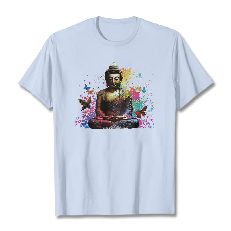 Nimara Ritual Colorful Butterfly Flying Meditation Buddha Tee T-shirt