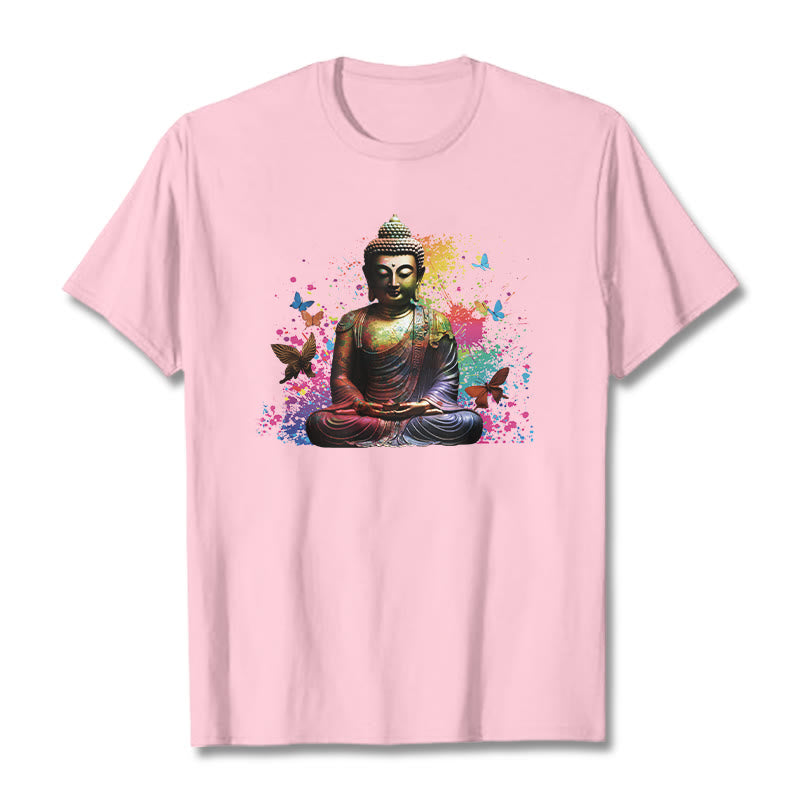 Nimara Ritual Colorful Butterfly Flying Meditation Buddha Tee T-shirt
