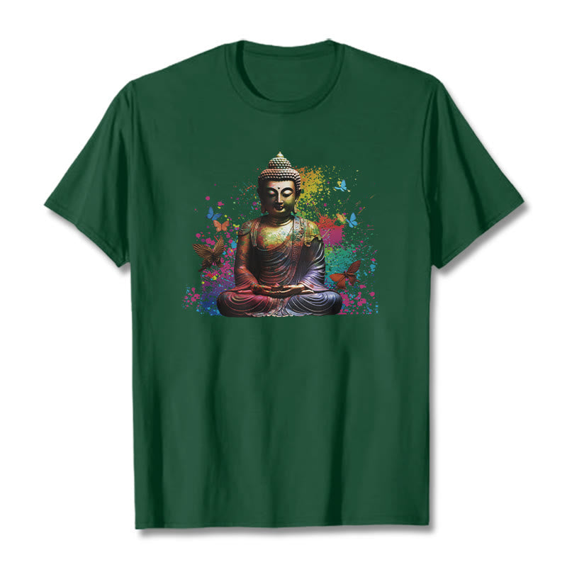 Nimara Ritual Colorful Butterfly Flying Meditation Buddha Tee T-shirt