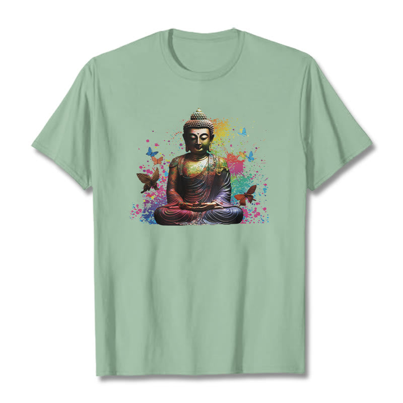 Nimara Ritual Colorful Butterfly Flying Meditation Buddha Tee T-shirt