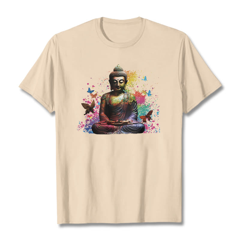 Nimara Ritual Colorful Butterfly Flying Meditation Buddha Tee T-shirt