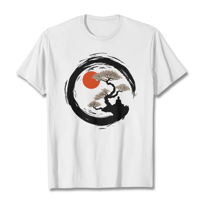Nimara Ritual Red Sun Pine Zen Circle Meditation Buddha Tee T-shirt