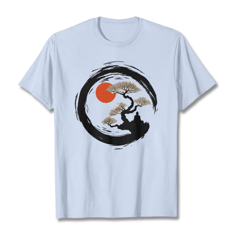Nimara Ritual Red Sun Pine Zen Circle Meditation Buddha Tee T-shirt
