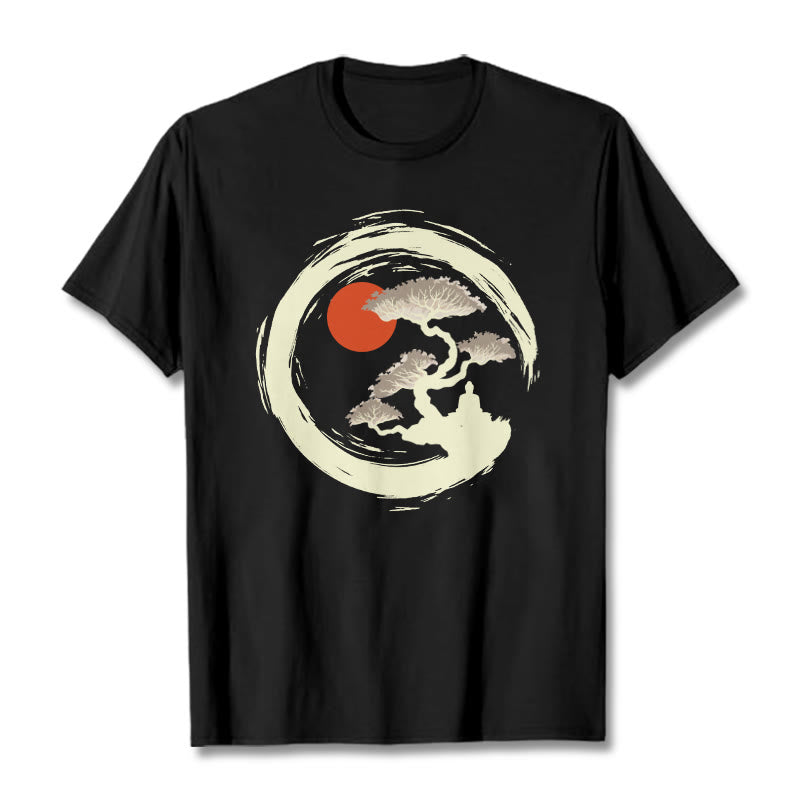 Nimara Ritual Red Sun Pine Zen Circle Meditation Buddha Tee T-shirt