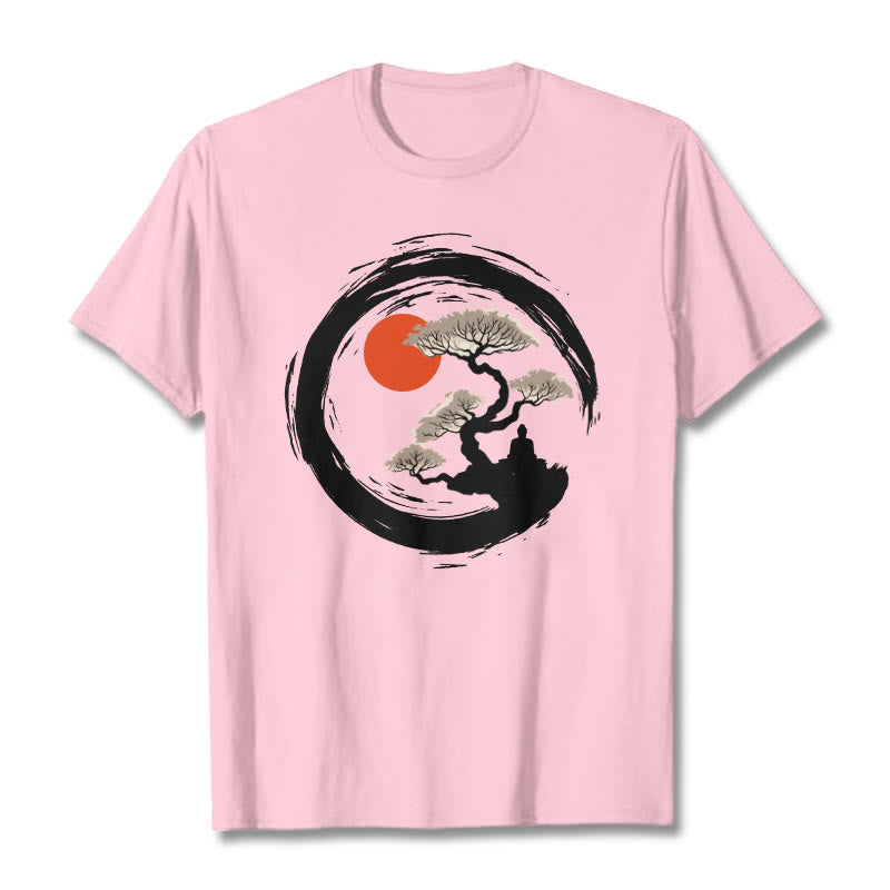 Nimara Ritual Red Sun Pine Zen Circle Meditation Buddha Tee T-shirt