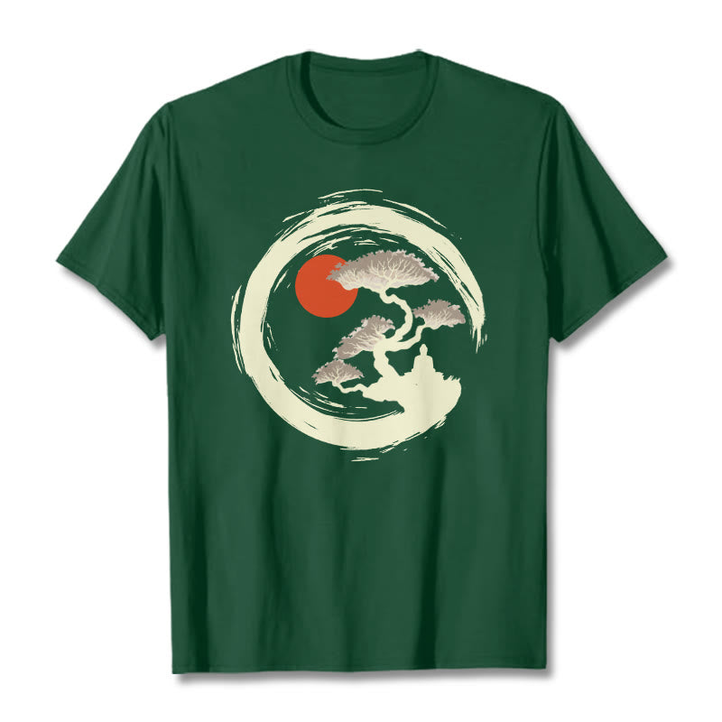 Nimara Ritual Red Sun Pine Zen Circle Meditation Buddha Tee T-shirt
