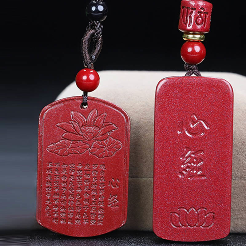 Nimara Ritual Cinnabar Lotus Heart Sutra Engraved Blessing Rope Necklace Pendant