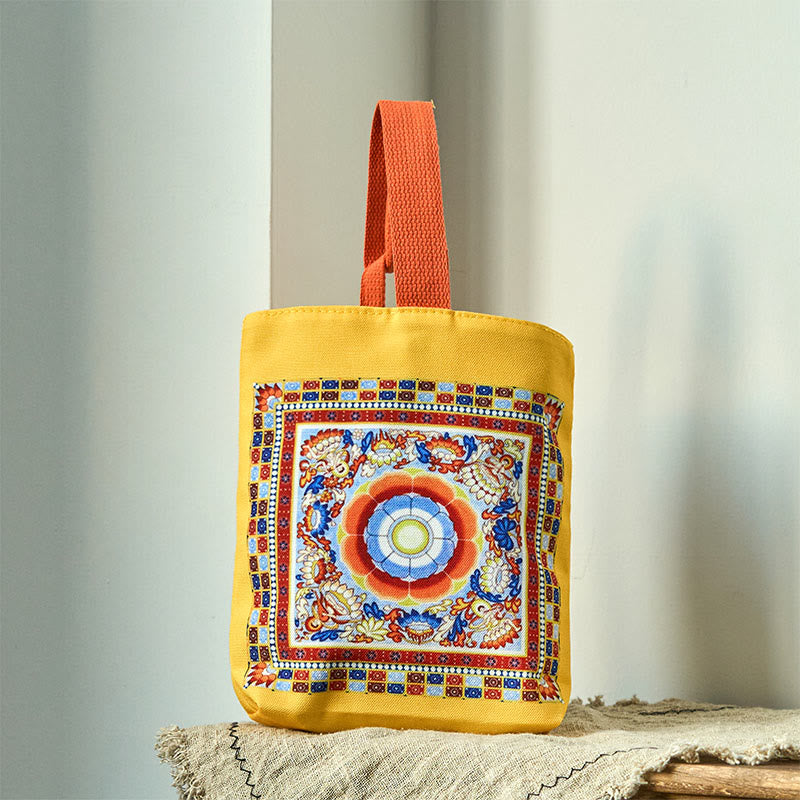 Nimara Ritual Dunhuang Flying Apsaras Lotus Buddha Statues Canvas Handbag