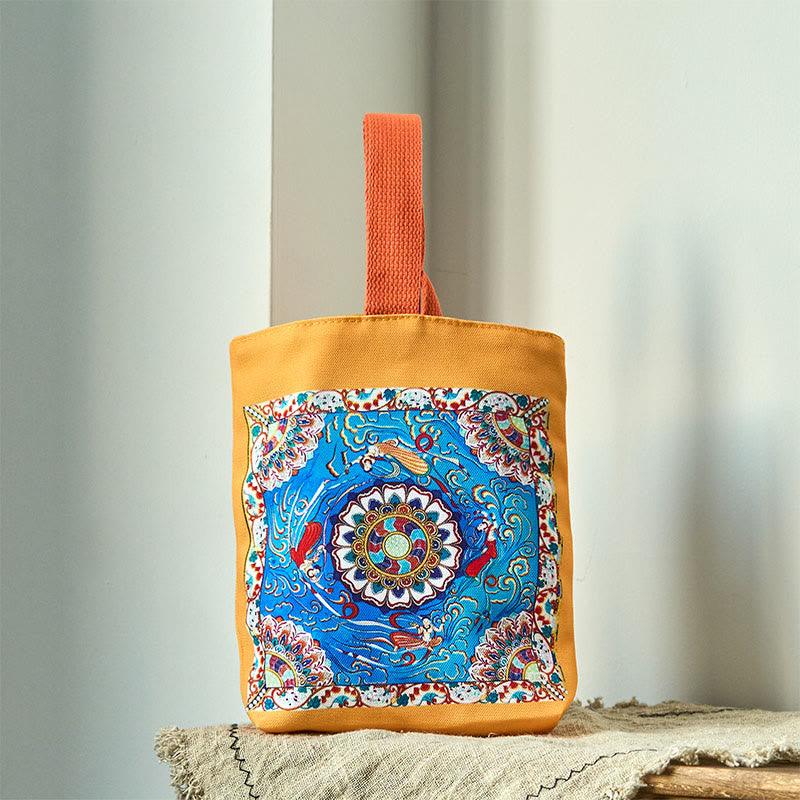 Nimara Ritual Dunhuang Flying Apsaras Lotus Buddha Statues Canvas Handbag