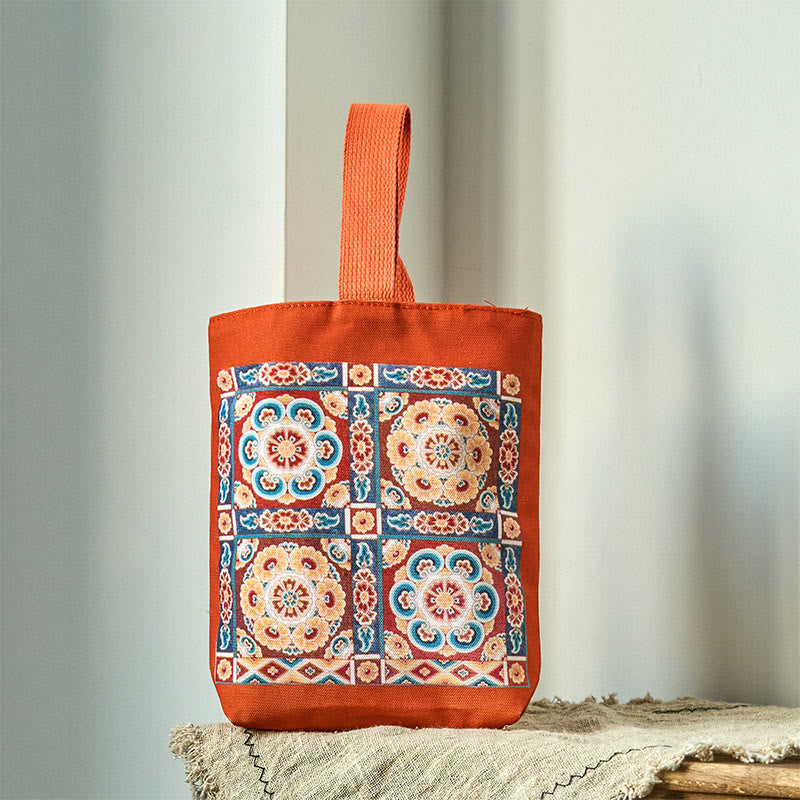 Nimara Ritual Dunhuang Flying Apsaras Lotus Buddha Statues Canvas Handbag