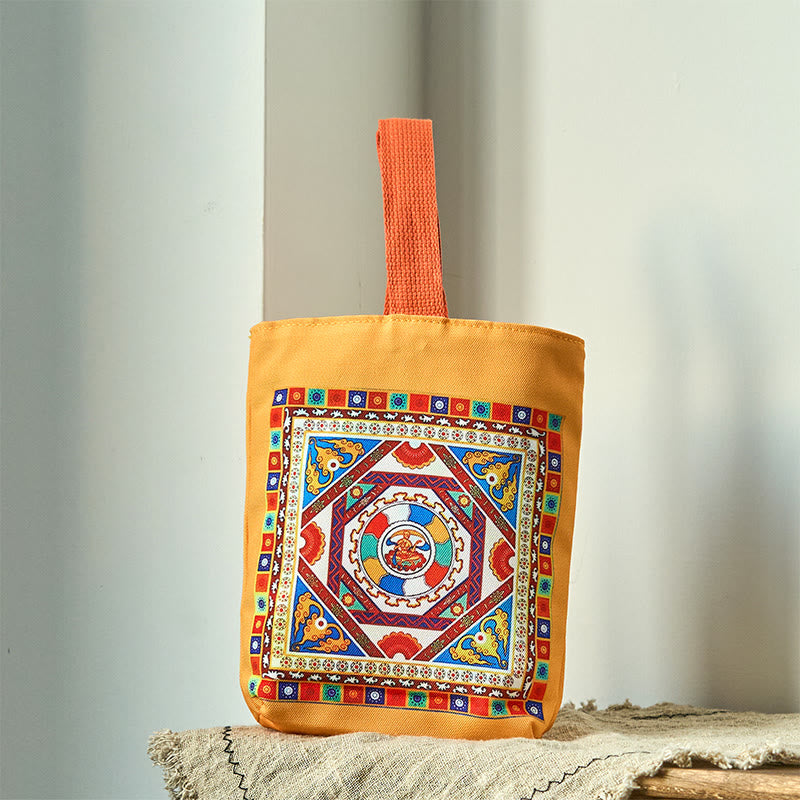 Nimara Ritual Dunhuang Flying Apsaras Lotus Buddha Statues Canvas Handbag