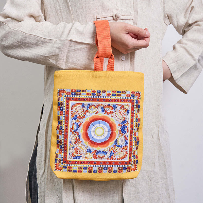 Nimara Ritual Dunhuang Flying Apsaras Lotus Buddha Statues Canvas Handbag