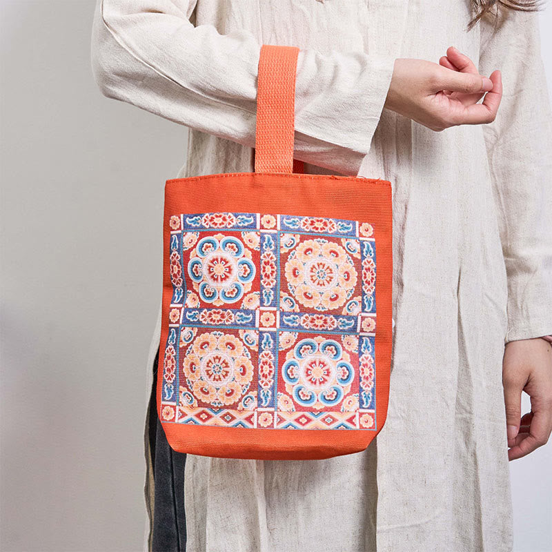 Nimara Ritual Dunhuang Flying Apsaras Lotus Buddha Statues Canvas Handbag