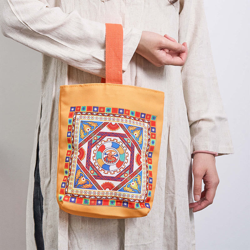 Nimara Ritual Dunhuang Flying Apsaras Lotus Buddha Statues Canvas Handbag
