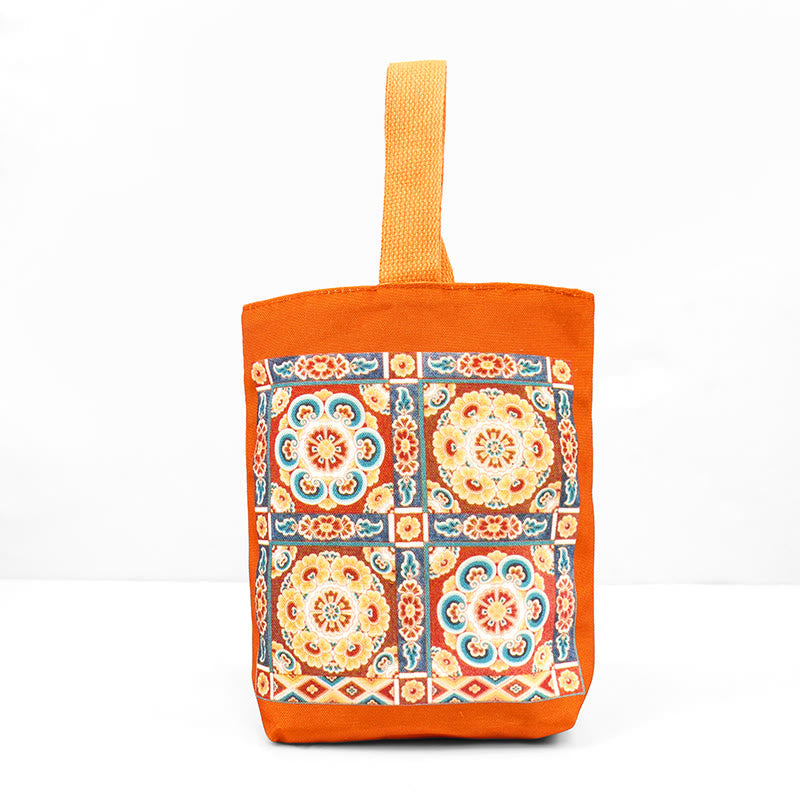 Nimara Ritual Dunhuang Flying Apsaras Lotus Buddha Statues Canvas Handbag