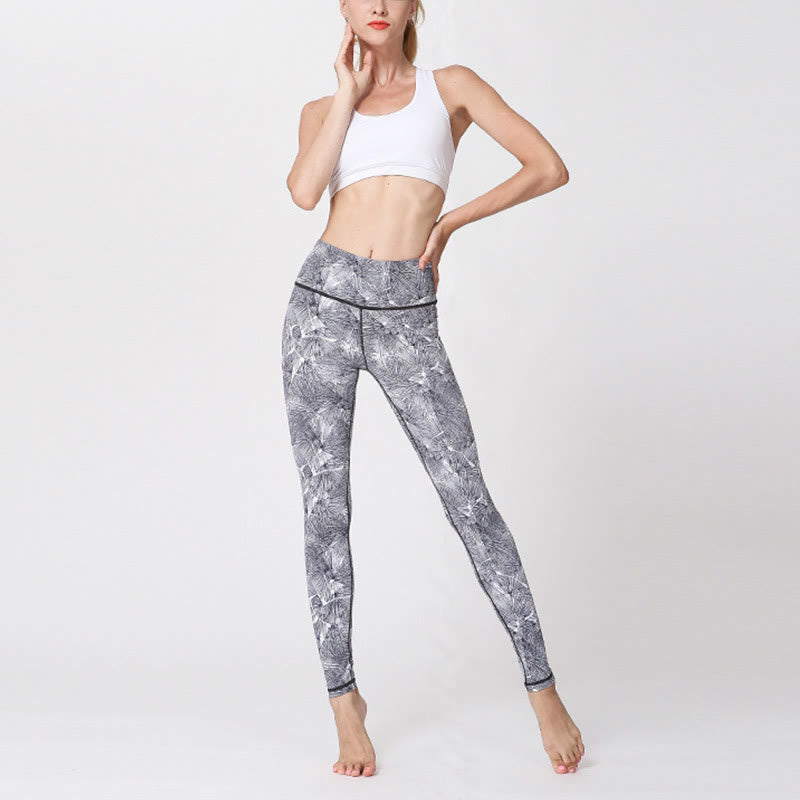 Nimara Ritual Mist Leaves Print Sports Exercise Fitness Leggings Women's Yoga Pants
