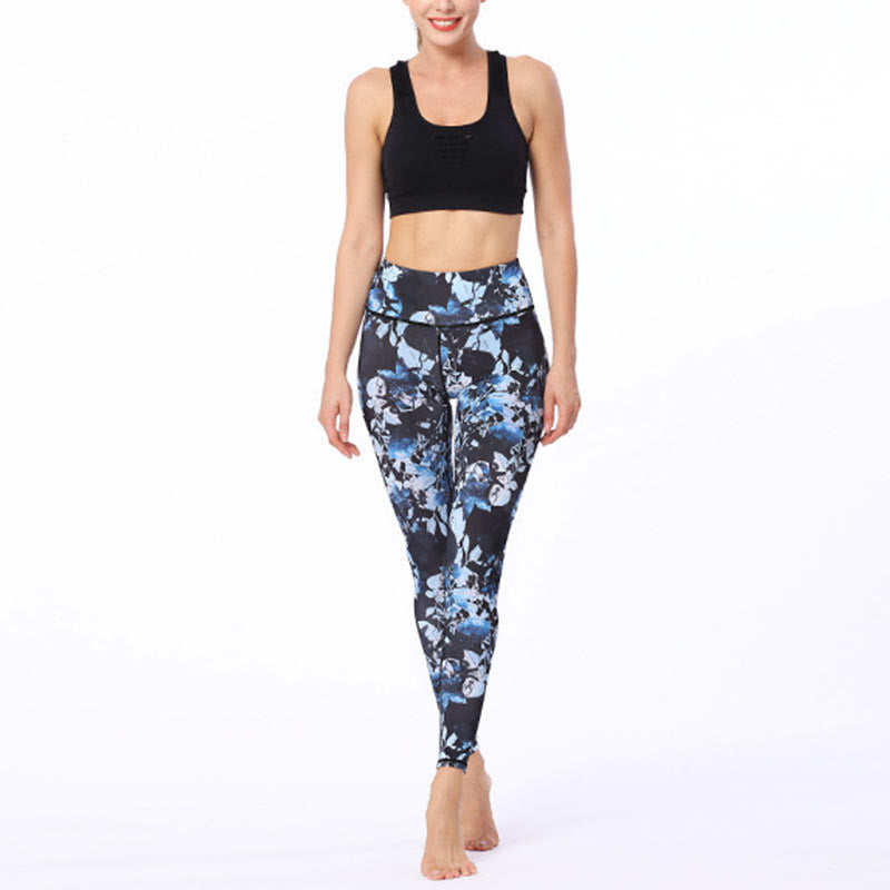 Nimara Ritual Simple Leaves Print Sports Fitness Leggings Women's Yoga Pants