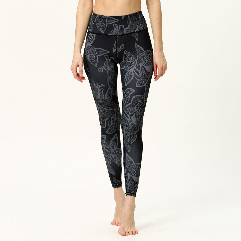 Nimara Ritual Simple Leaves Print Sports Fitness Leggings Women's Yoga Pants