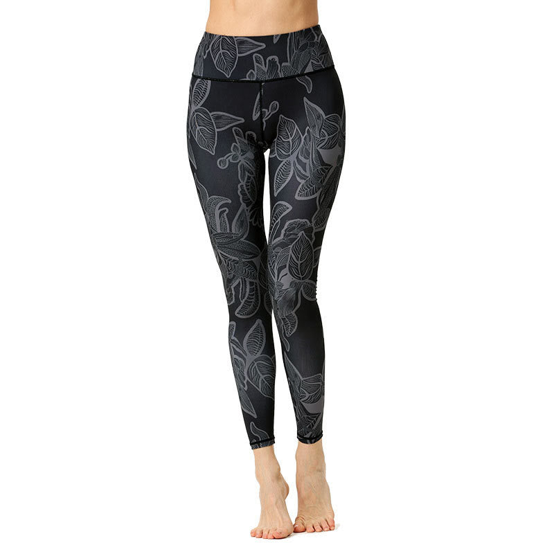 Nimara Ritual Simple Leaves Print Sports Fitness Leggings Women's Yoga Pants