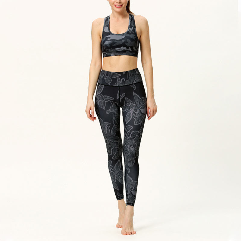 Nimara Ritual Simple Leaves Print Sports Fitness Leggings Women's Yoga Pants