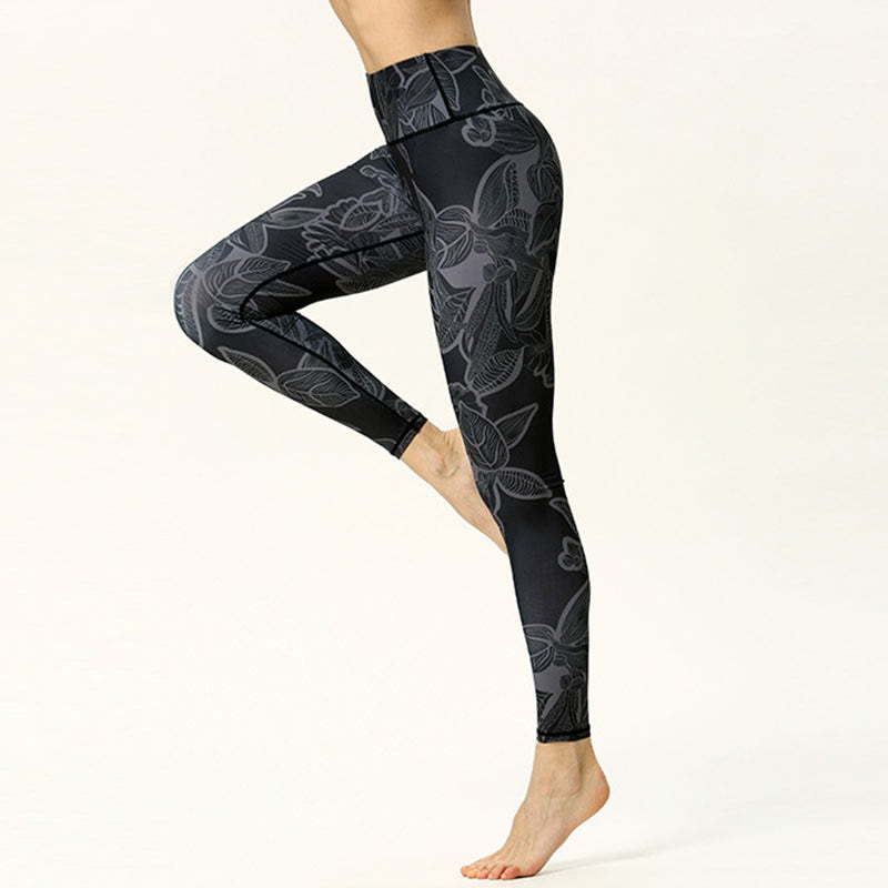 Nimara Ritual Simple Leaves Print Sports Fitness Leggings Women's Yoga Pants