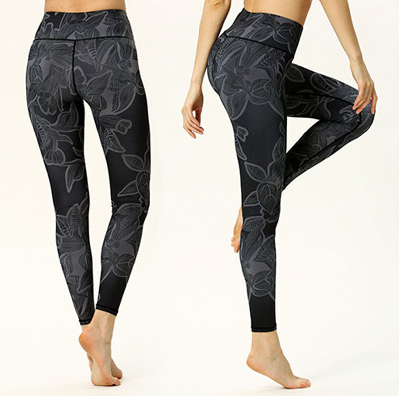 Nimara Ritual Simple Leaves Print Sports Fitness Leggings Women's Yoga Pants