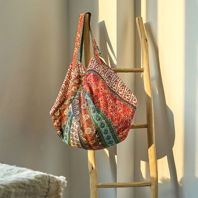 Nimara Ritual Colored Stripes Pattern Cotton Shoulder Bag