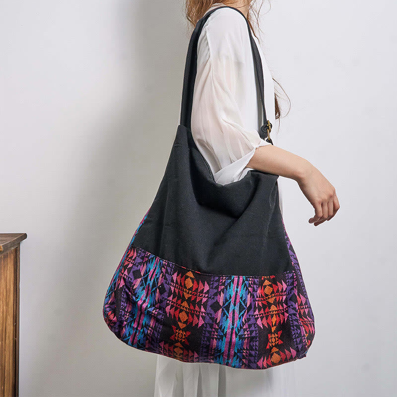 Nimara Ritual Black Red Pink Geometry Pattern Cotton Crossbody Bag Shoulder Bag