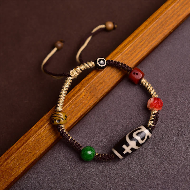 Nimara Ritual Handmade Tibetan Dzi Bead Wealth Braided Rope Bracelet