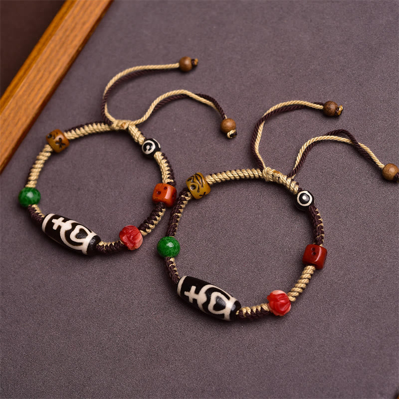 Nimara Ritual Handmade Tibetan Dzi Bead Wealth Braided Rope Bracelet
