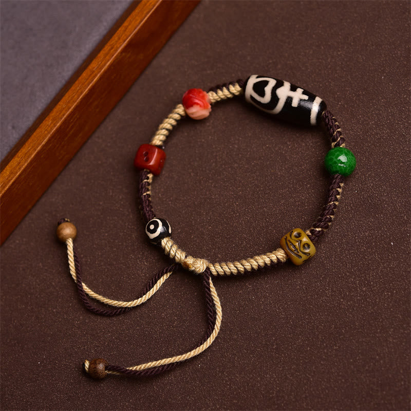 Nimara Ritual Handmade Tibetan Dzi Bead Wealth Braided Rope Bracelet
