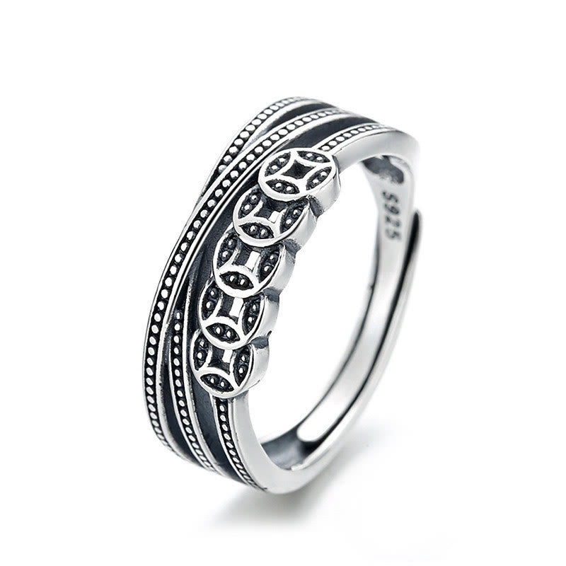 Nimara Ritual 925 Sterling Silver Copper Coins Wealth Blessing Adjustable Ring
