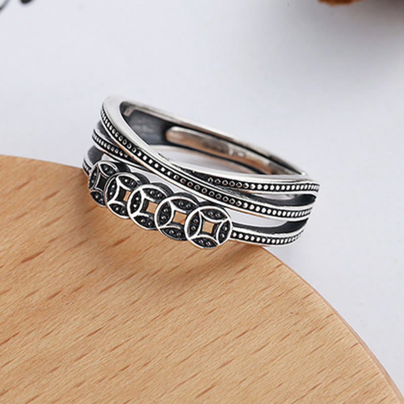Nimara Ritual 925 Sterling Silver Copper Coins Wealth Blessing Adjustable Ring