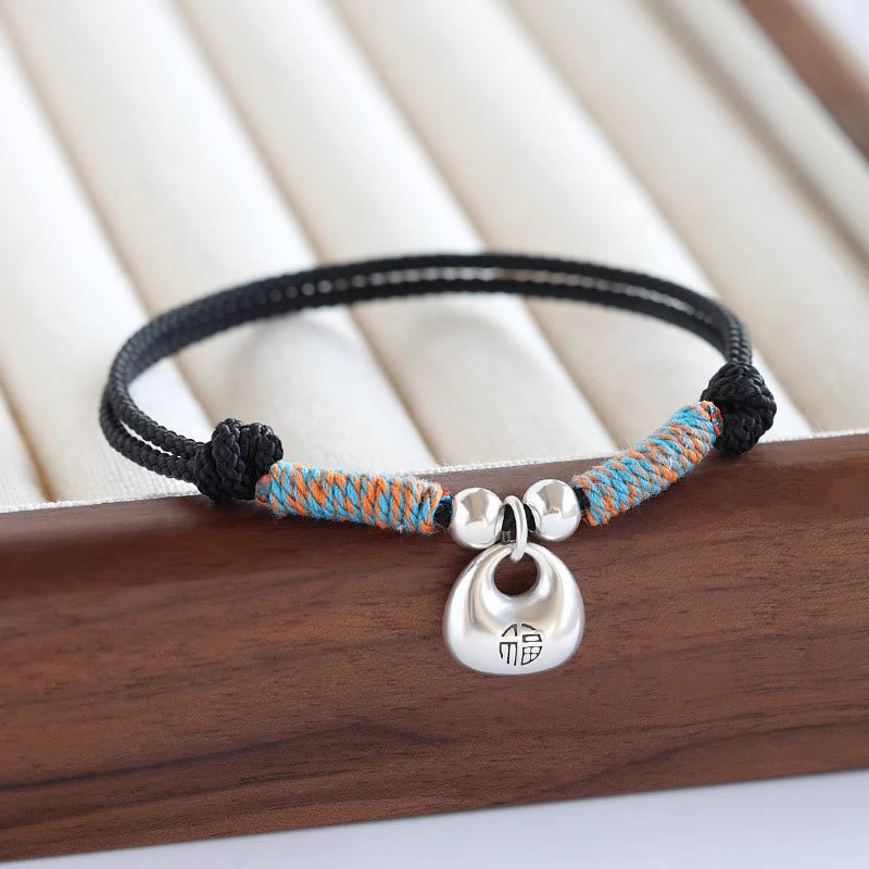 Nimara Ritual Handmade 925 Sterling Silver Fu Character Safe And Well Luck Braided Bracelet