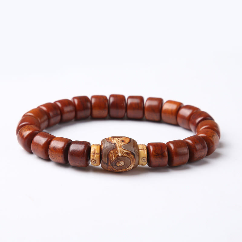 Nimara Ritual Tibetan Bone Beads Three-Eyed Dzi Bead Sheep Horn Red Agate Strength Bracelet