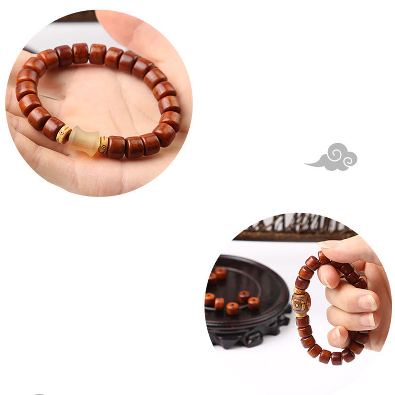 Nimara Ritual Tibetan Bone Beads Three-Eyed Dzi Bead Sheep Horn Red Agate Strength Bracelet