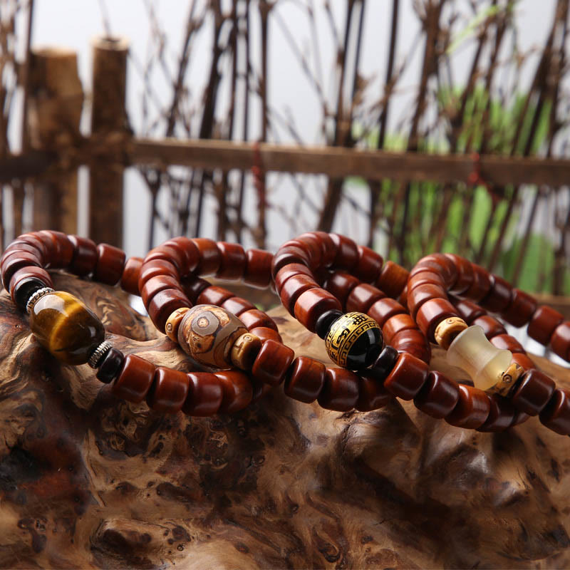 Nimara Ritual Tibetan Bone Beads Three-Eyed Dzi Bead Sheep Horn Red Agate Strength Bracelet