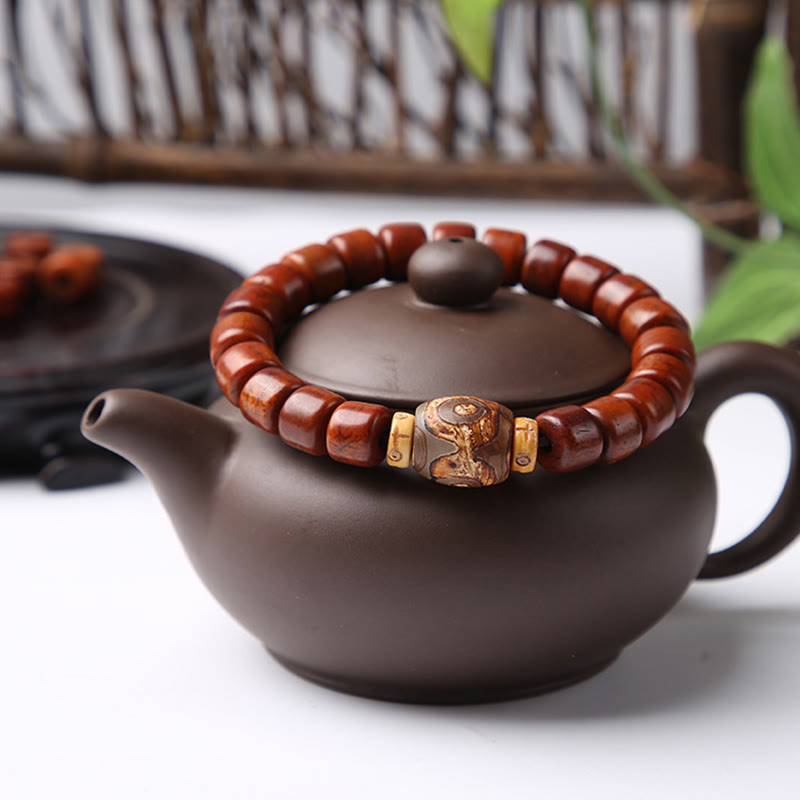Nimara Ritual Tibetan Bone Beads Three-Eyed Dzi Bead Sheep Horn Red Agate Strength Bracelet