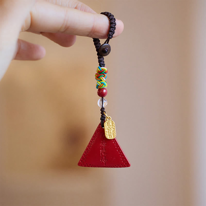 Nimara Ritual Cinnabar Triangle Pattern Talisman Keep Away Evil Spirits Key Chain